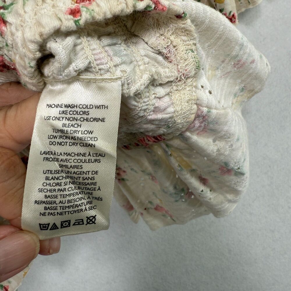 Free People Top Women S Cream Favorite Girl Crop Floral Ruffle Cottagecore Boho - Picture 8 of 13